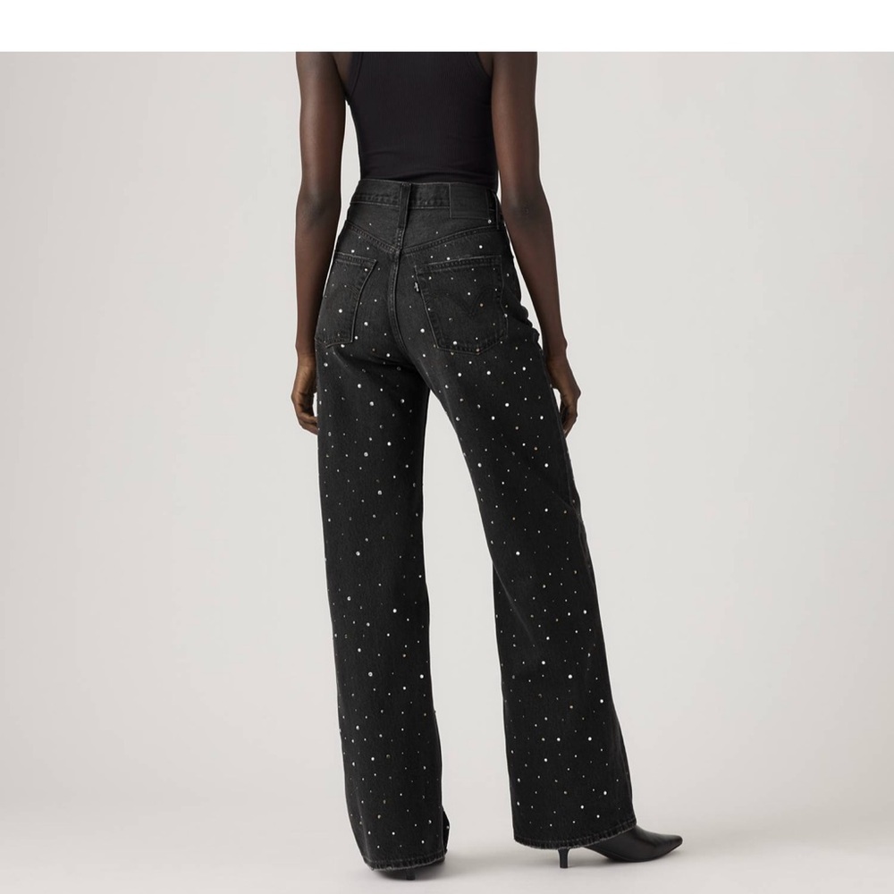 Levi’s Ribcage Black Wide Leg Jeans with Silver Stud Detailing - Picture 3 of 5
